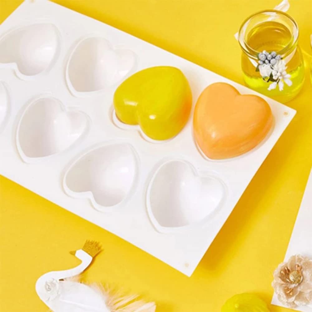 Arcemain 2 Pcs Heart Shaped Mold, Love Heart Cake Mould 3D Heart Shaped Mould 8 Cavities Heart Shaped Mold For Diy Chocolate Pas