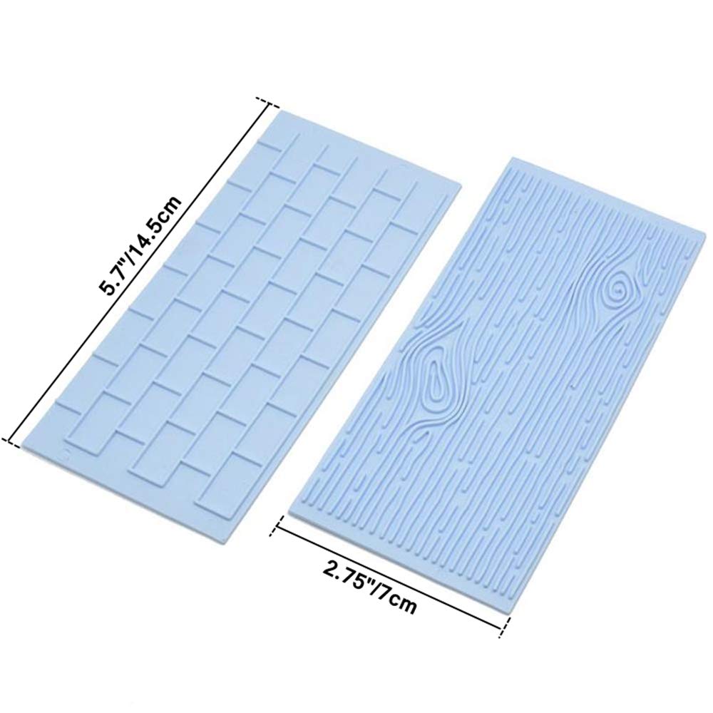 6 Pcs Fondant Impression Texture Mat Mold Set, Light Blue Fondant Embossed Tree Bark/Brick Wall/Flower/Cobblestone/Stone Wall Te