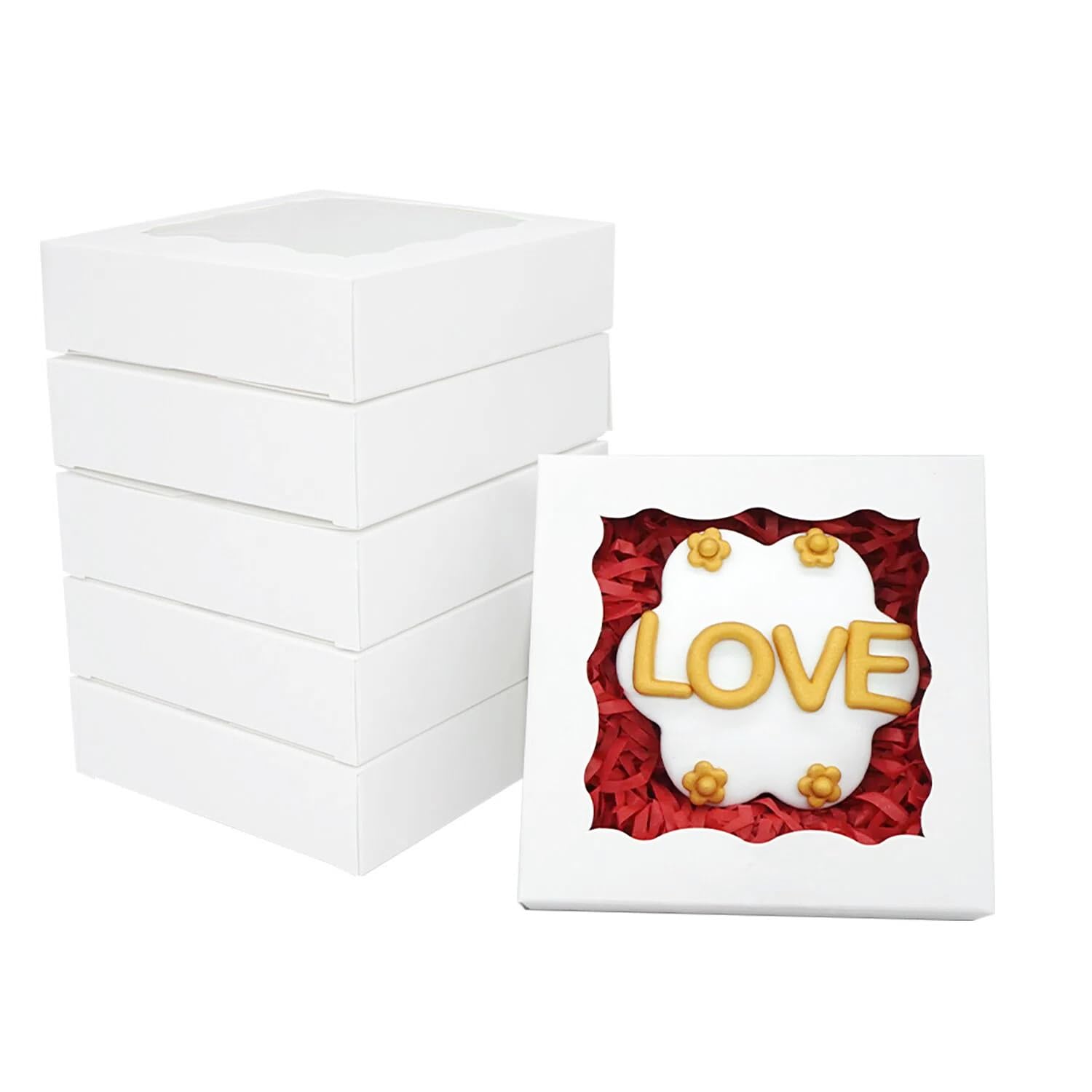 XINHPKGG 100 Pcs Individual Cookie Boxes 4 1/2 x 4 1/2 x 1 1/5 Inch Small Bakery Boxes Small Gift Box for Wedding Favors Party