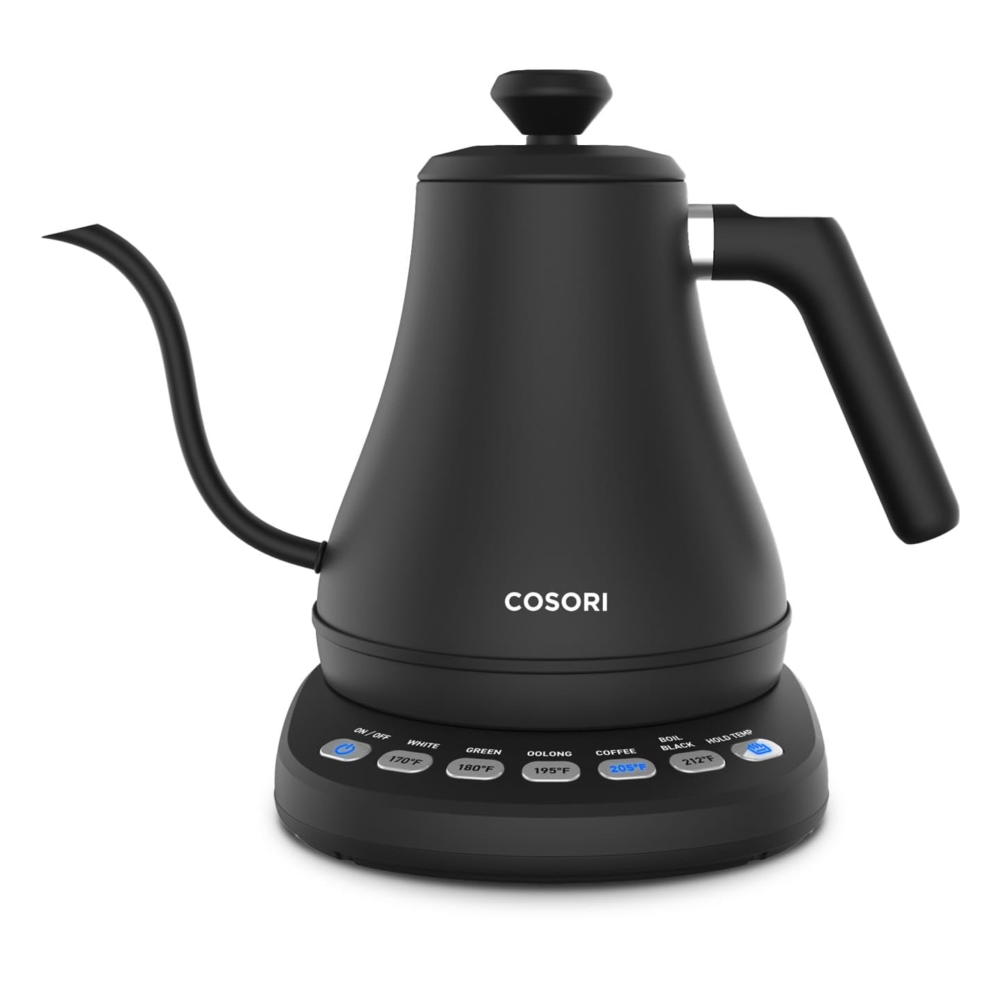 COSORI Electric Gooseneck Kettle with 5 Variable Presets  Pour Over Kettle & Coffee Kettle  100% Stainless Steel Inner Lid & Bottom  1200 Watt Quick Heating  0.8L  Matte Black