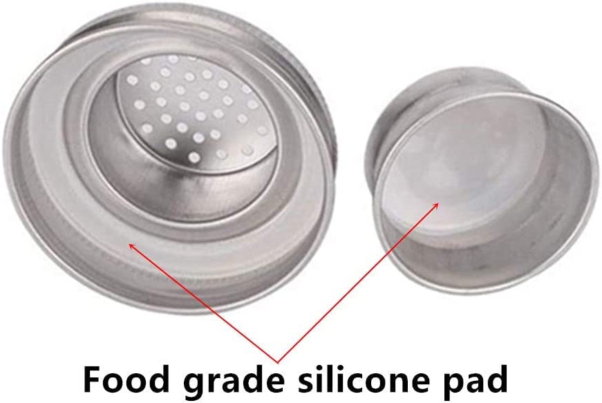 2 Pack Mason Jar Shaker Lids 304 Stainless Steel With Silicone Seals For Dredge Flour,Mix Spices,Sugar, Salt, Peppers And Any Re