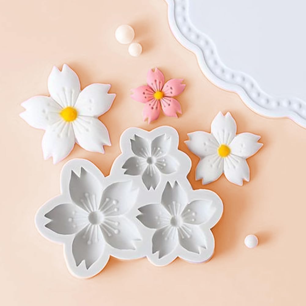 Kalaien Cherry Blossom Silicone Fondant Mold 2Pcs For Diy Cake Decoration Cupcake Topper Sugar Craft