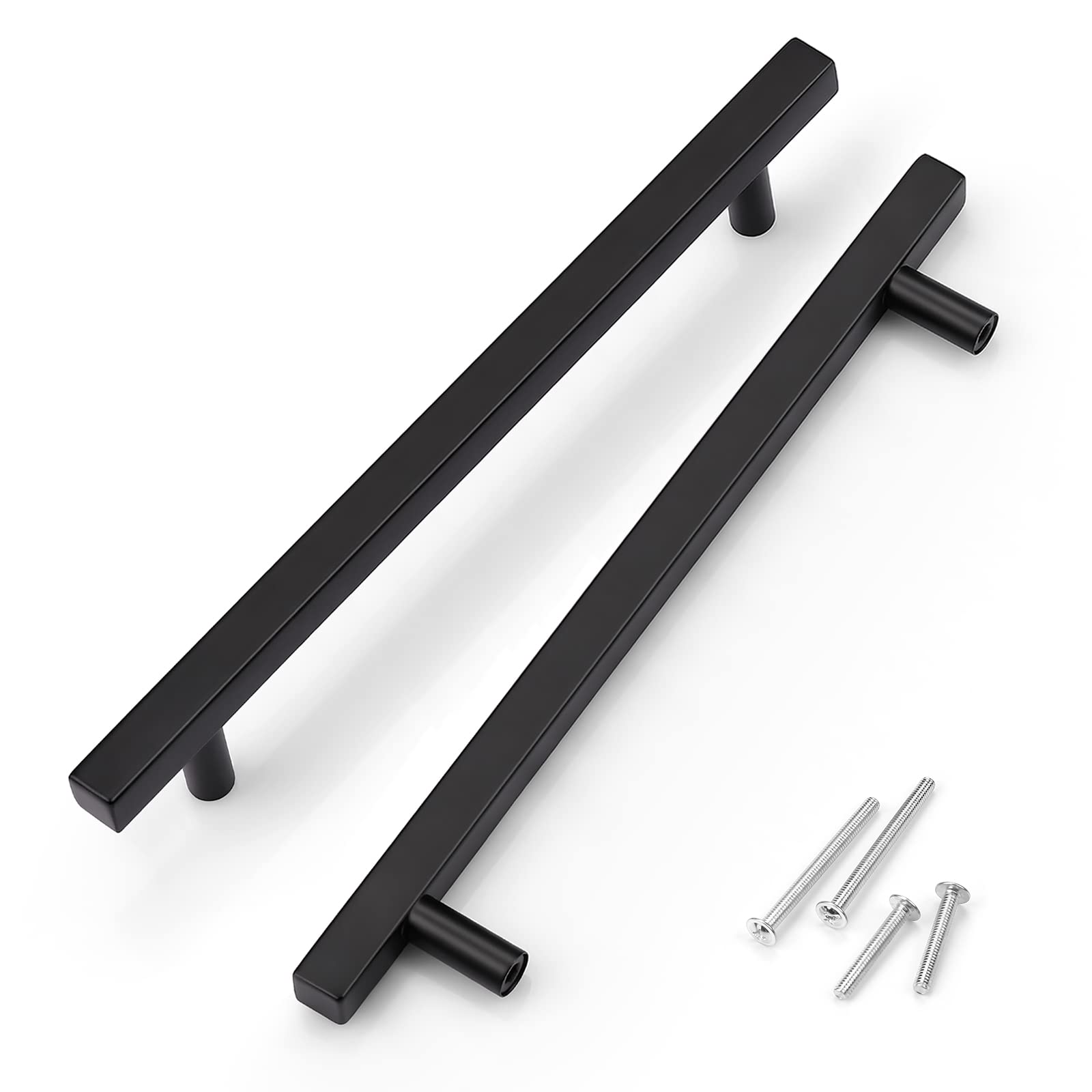 Knobwell 12 Pack 10 Matte Black Stainless Steel Kitchen Cabinet Pulls And Handles, Bathroom Kitchen Cabinet Door Handles Hole Di