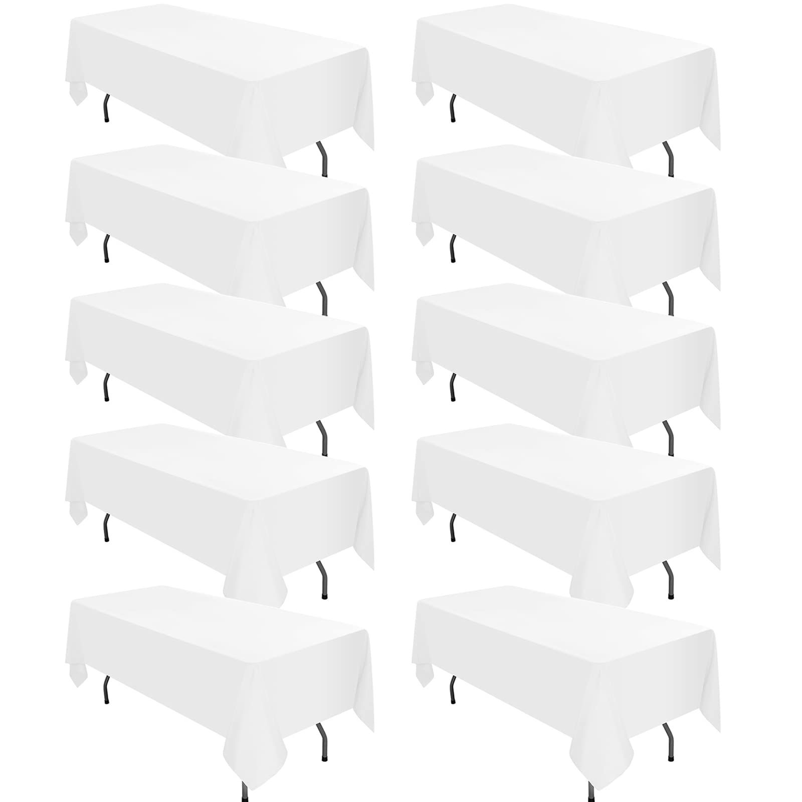 10 Pack Polyester Tablecloth, 60 X 102 Inch White Polyester Table Cloth For 6 Feet Rectangle Tables, Stain And Wrinkle Resistant