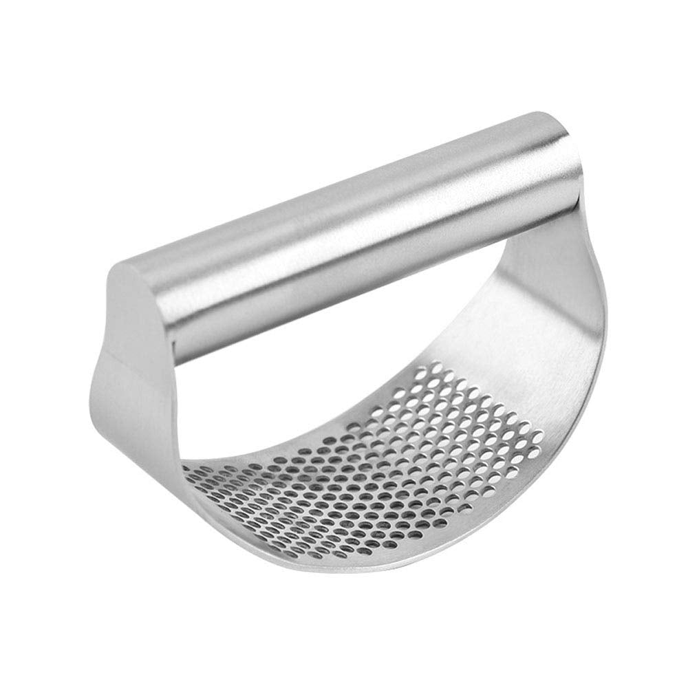 Suparo Garlic Press Rocker Stainless Steel, Fruit Crusher With Comfortable Handle Porous Surface, Easy Use & Clean, Vegetable Sq