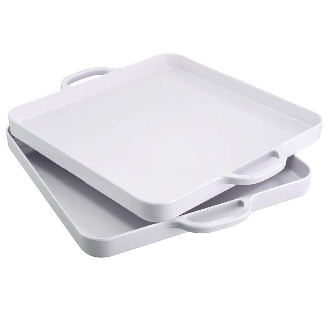 I Bkgoo Foodservice White Plastic Tray With Handle Set Of 2 Large Melamine Cube Serving Platters For Parties, Table, Kitchen Siz