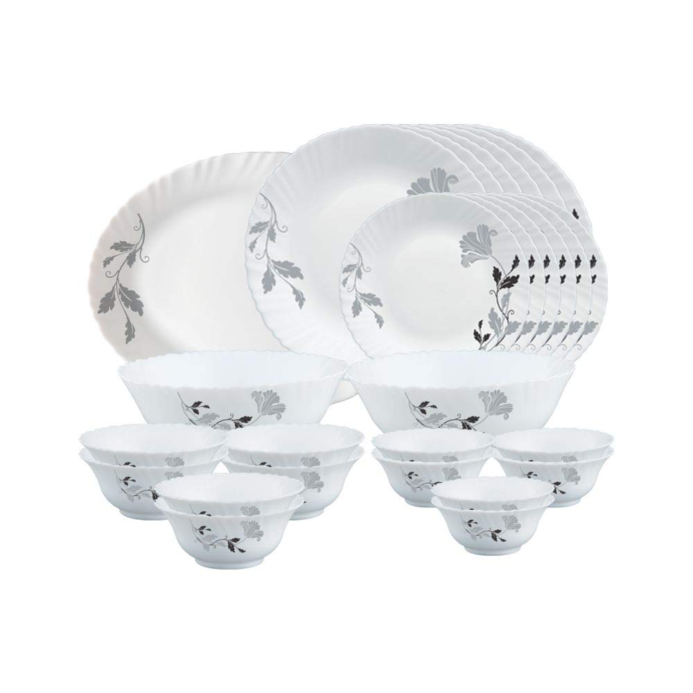 Larah By Borosil Millenia Opalware Dinner Set, 27 Pcs, White