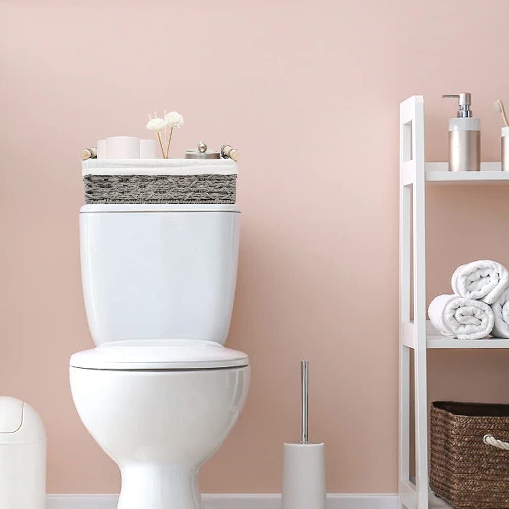 DUOER Storage Basket Wicker Baskets for Organizing Storage Bins for Countertop Toilet Paper Storage Basket for Toilet Tank Top (Set of 2 Grey)