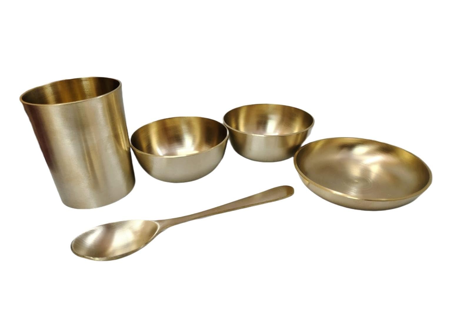Bona Fide Kansa Thali Dinner Set | Bronze, 6 Pieces, Kansa Dinner Set,Heavy Gauge Matte Design,Thali Size 11 Inch(1800Gm),Kansa/