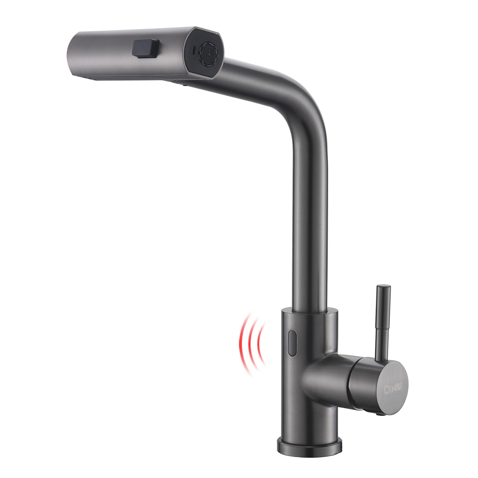 GIMILI Black Stainless Touchless Waterfall Kitchen Faucet with Pull Down Sprayer Single Hole Handle Kitchen Sink Faucets Commerc