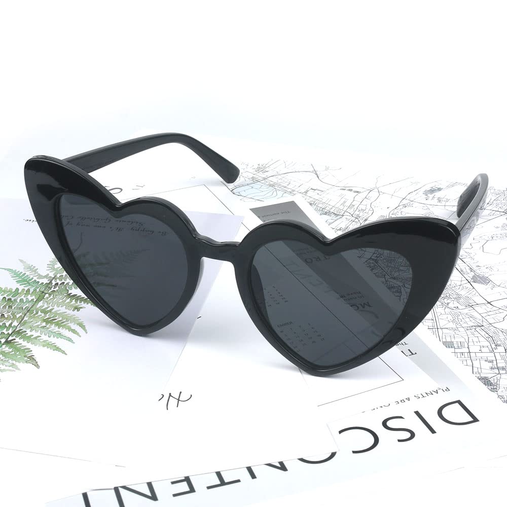 Yoothink Heart Shaped Sunglasses For Women,Vintage Cat Eye Mod Style Retro Kurt Cobain Glasses (Black)