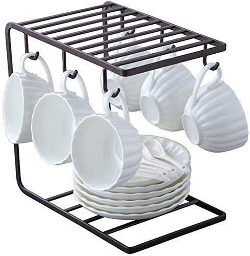 Hs Art Iron Mug Dish Rack Holder Stand For Counter 6 Hooks Coffee Cup Display Hanger Rack Organizer For Kitchen Cabinet