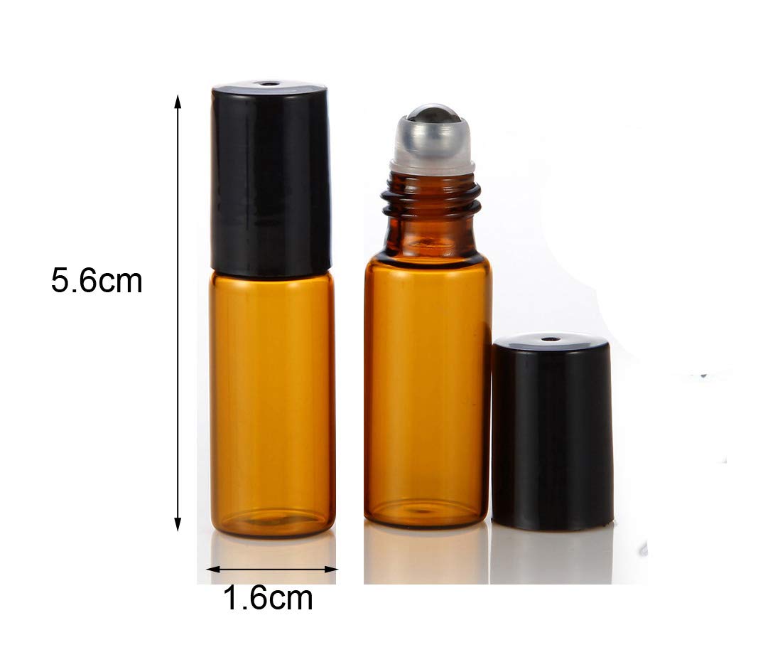 Elfenstall- 20Pcs 5Ml Amber Glass Roller Bottles Roll On Bottle Container With Metal Ball For Essential Oil Aromatherapy Perfume