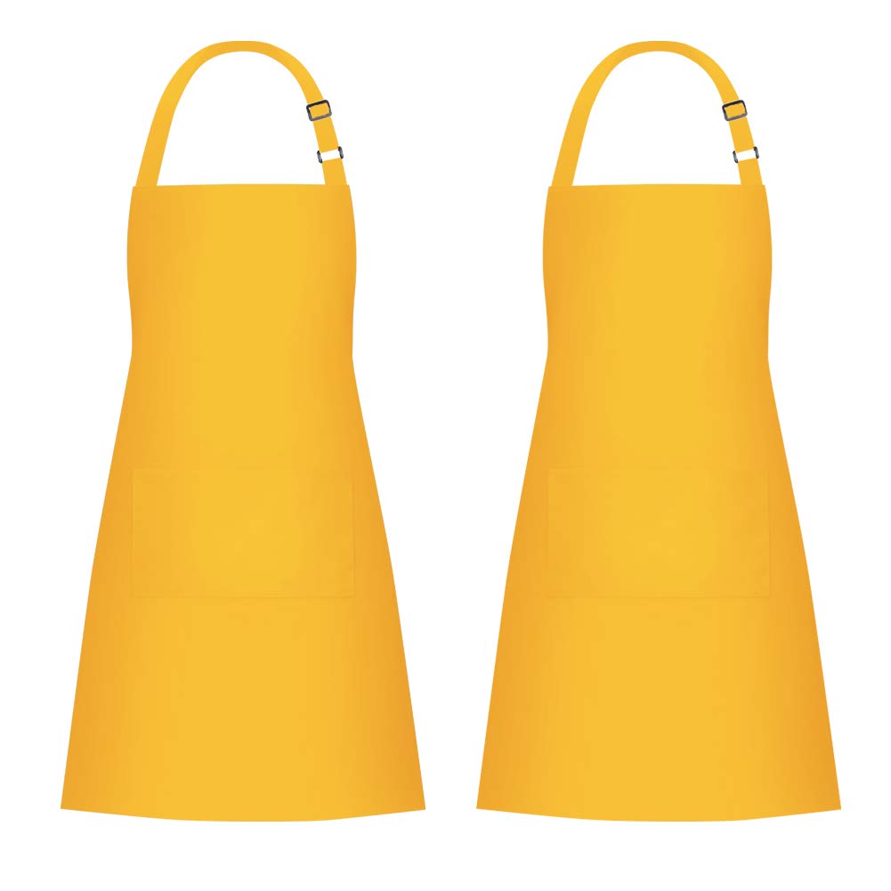 Jubatus 2 Pack Bib Aprons With 2 Pockets Cooking Chef Kitchen Apron For Women Men, Yellow