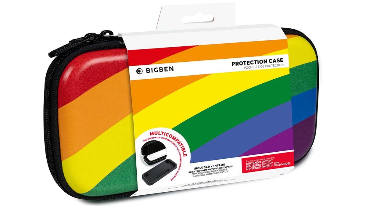 NACON Rainbow Flag Hard Carrying Case for Nintendo Switch, Compatible with Switch, Switch OLED, Lite, Zipper Closure