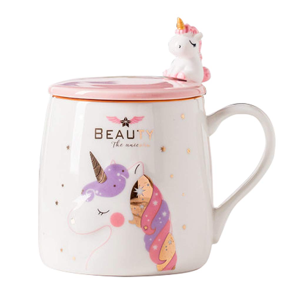 BigNoseDeer Unicorn Mug Cute Ceramic Coffee Mug with Lovely Unicorn Spoon, Morning Cup Novelty Coffee Tea Milk Christmas Mug Gif