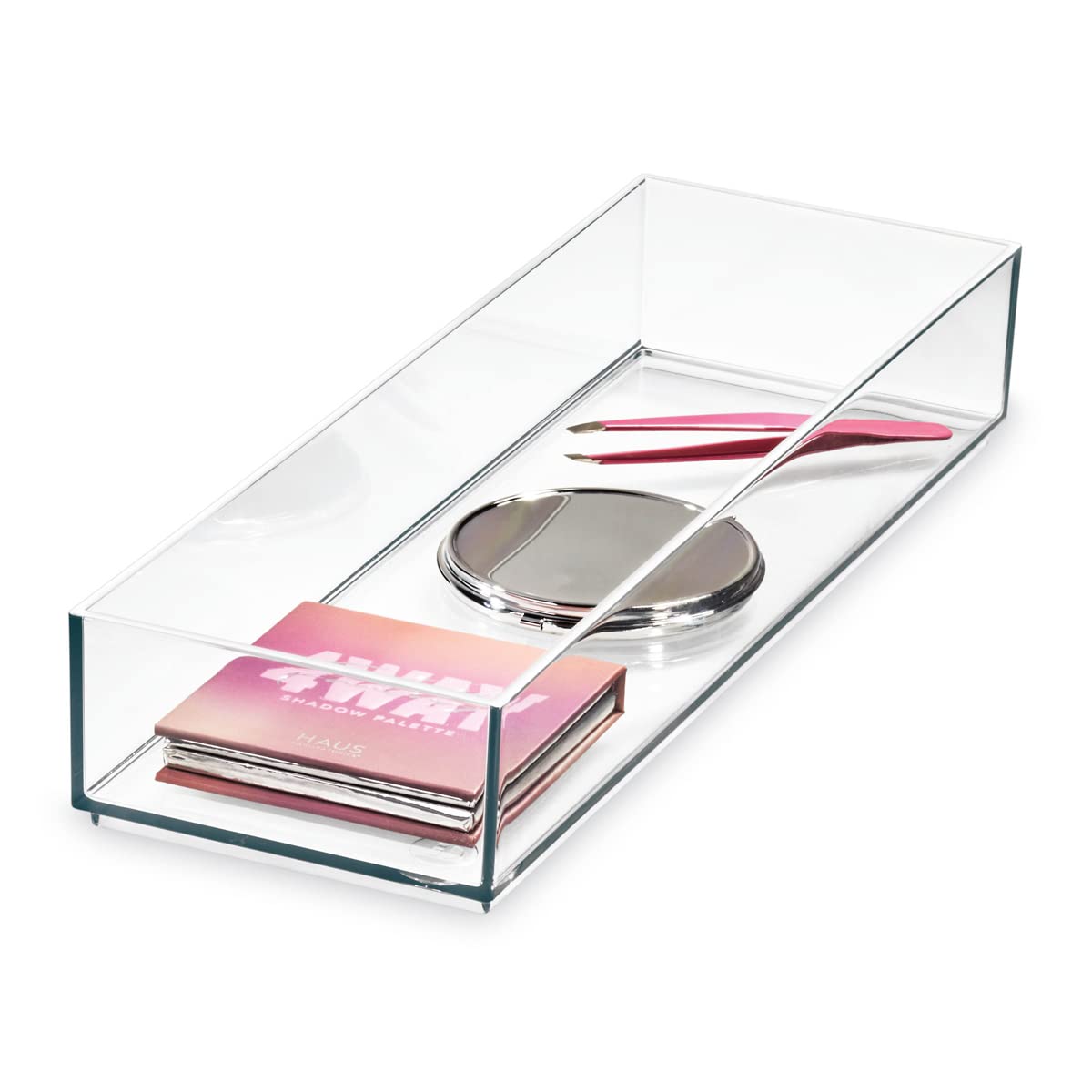 Idesign The Sarah Tanno Collection Plastic Cosmetic Drawer Organizer, 4'' X 12'' X 2'', Clear