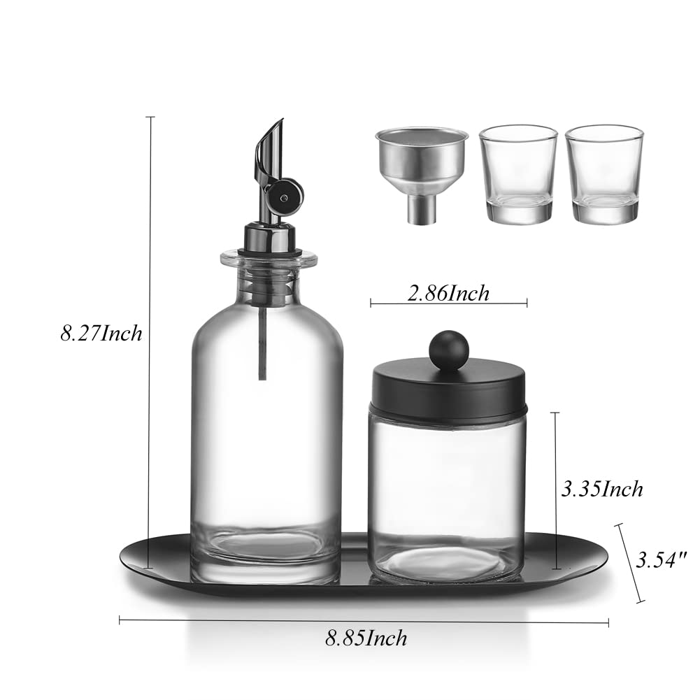 Altfun Glass Mouthwash Dispenser For Bathroom With Cups, Style Mouthwash Container Bottle With Qtip Holder,Glass Bottle 11.8Oz R