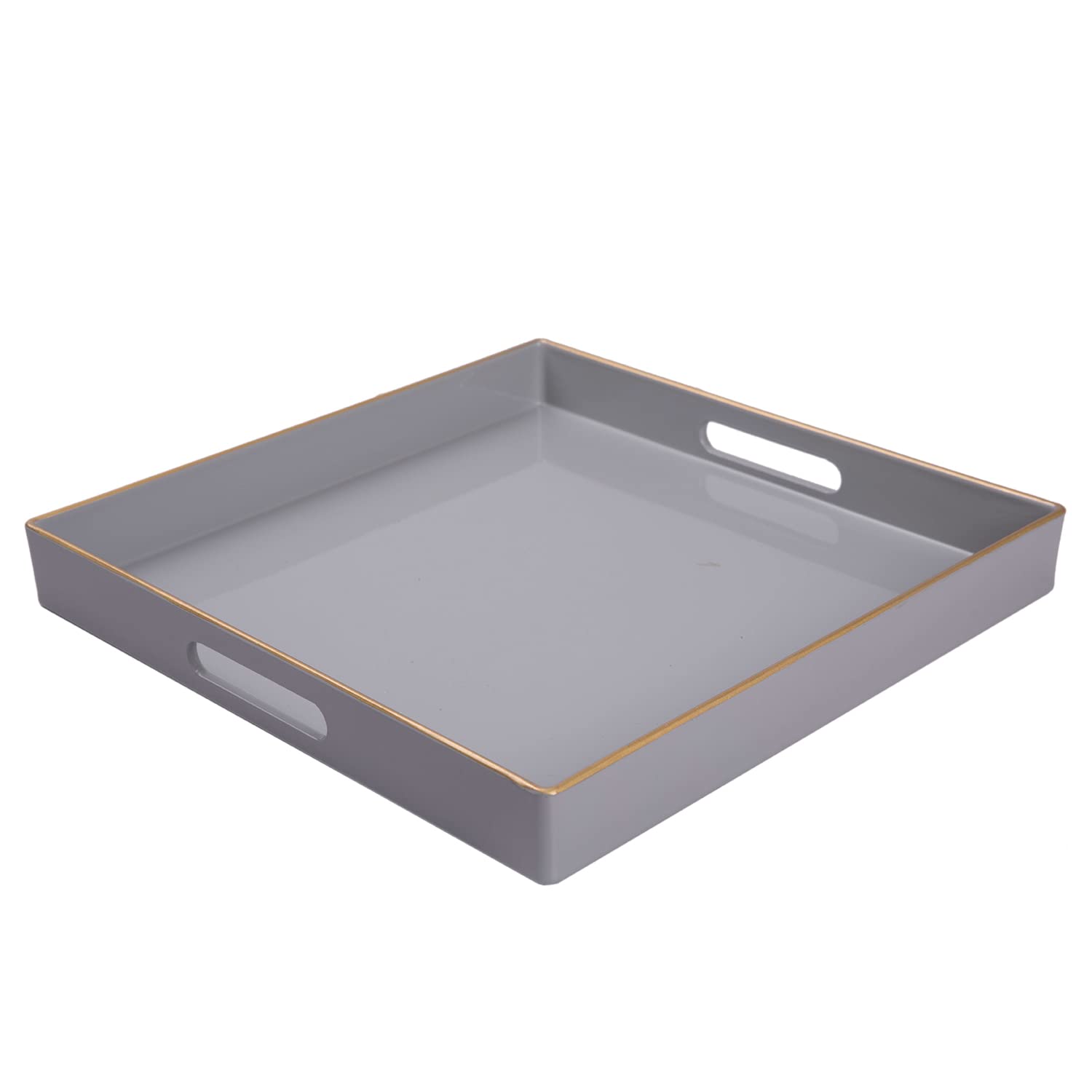 Maoname Decorative Tray, Gray Serving Tray With Handles, Coffee Table Tray, Square Plastic Tray For Ottoman, Bathroom, Kitchen,