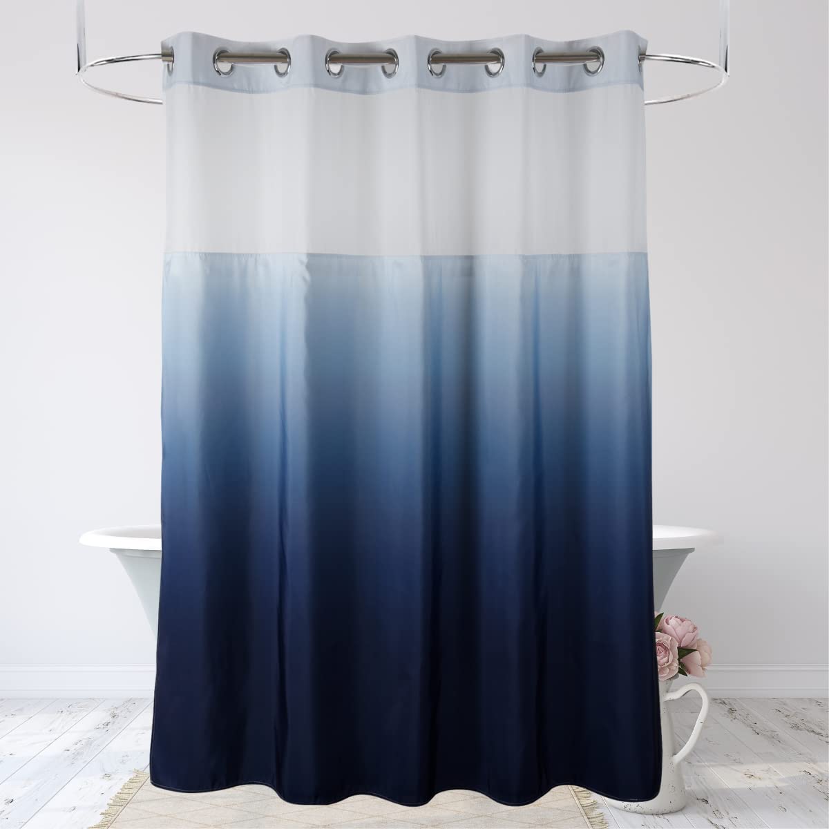Ecoehoe 71'' W X 74'' L Hook Free Fabric Shower Curtain With Polyester Snap-In Liner With Magnets-Hotel Quality Top See Through
