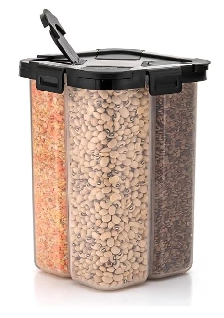 Feyora Airtight 4Section Kitchen Storage Container  1 Pc BpaFree Plastic Food Dispenser For Cereals, Pulses, Grains, Snacks 