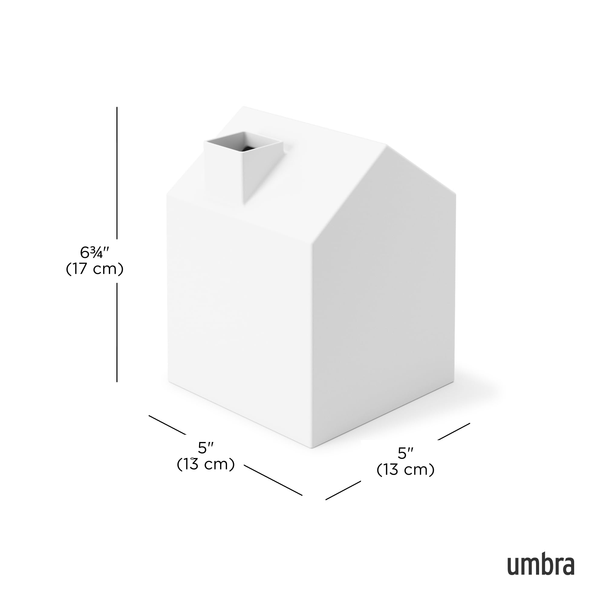 Umbra Casa Tissue Box Cover - Adorable House Shaped Square Tissue Box Holder for Bathroom  Bedroom or Office  White