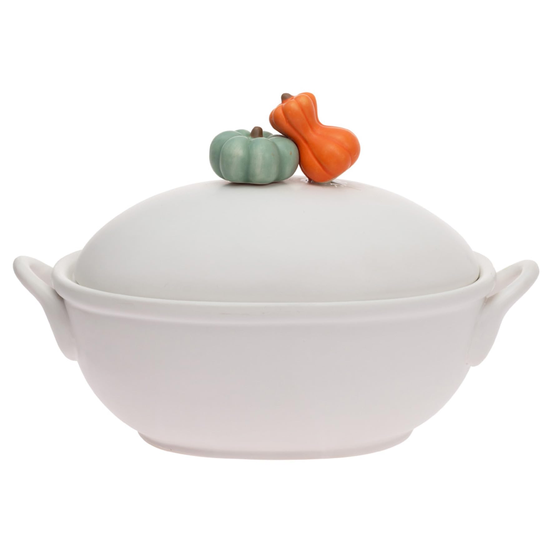 Boston International Porcelain Casserole Dish with Lid Fall Autumn Thanksgiving Deep Serving Dishes, Large, White with Pumpkin A