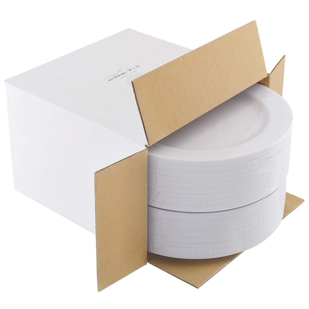Bucla 100Pcs White Plastic Plates-10.25Inch Disposable Dinner Plates-Premium Party&Wedding Plates