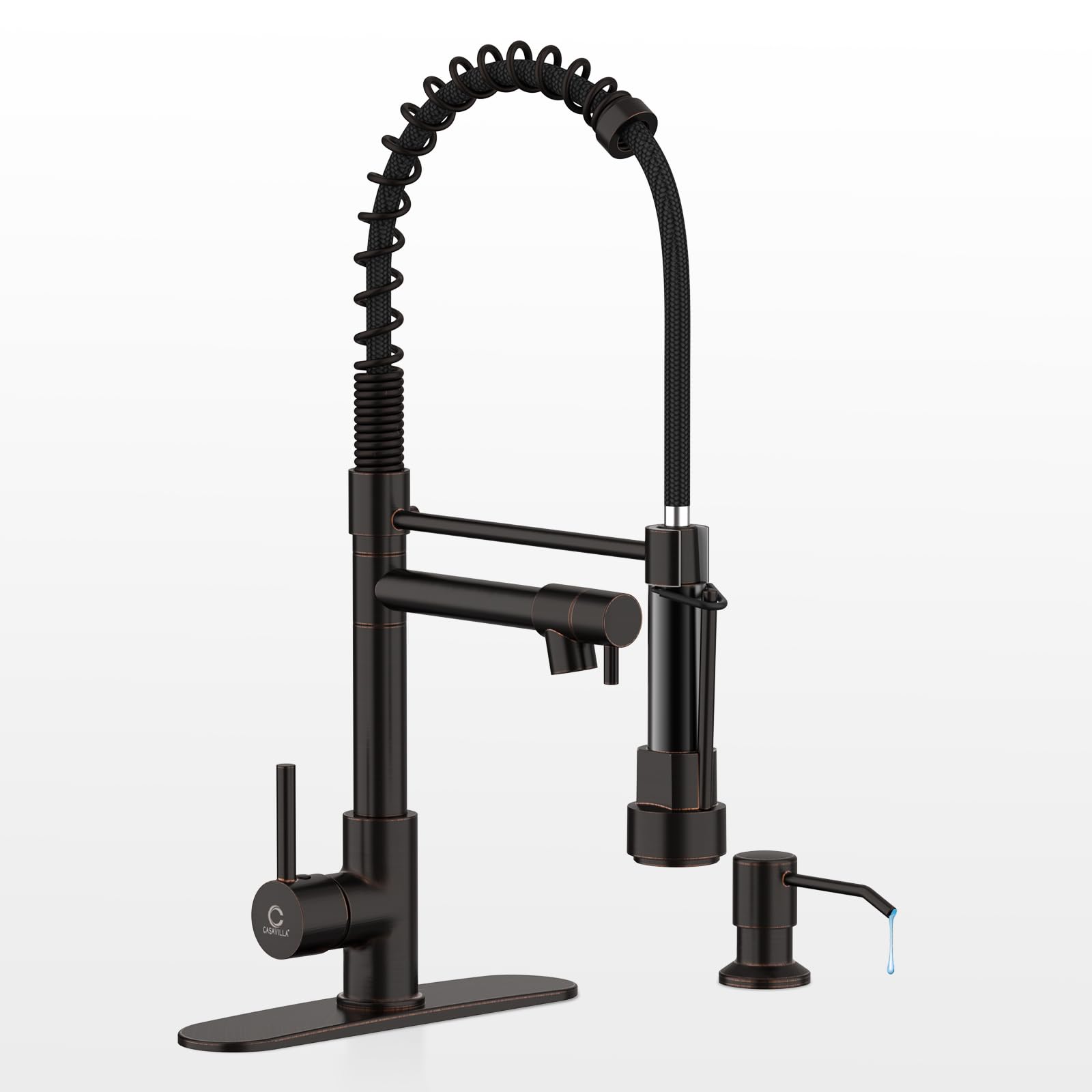 Casavilla Kitchen Faucet,Oil Rubbed Bronze Faucet with Soap Dispenser,Black Kitchen Faucets with Pull Down Sprayer,Kitchen Sink 