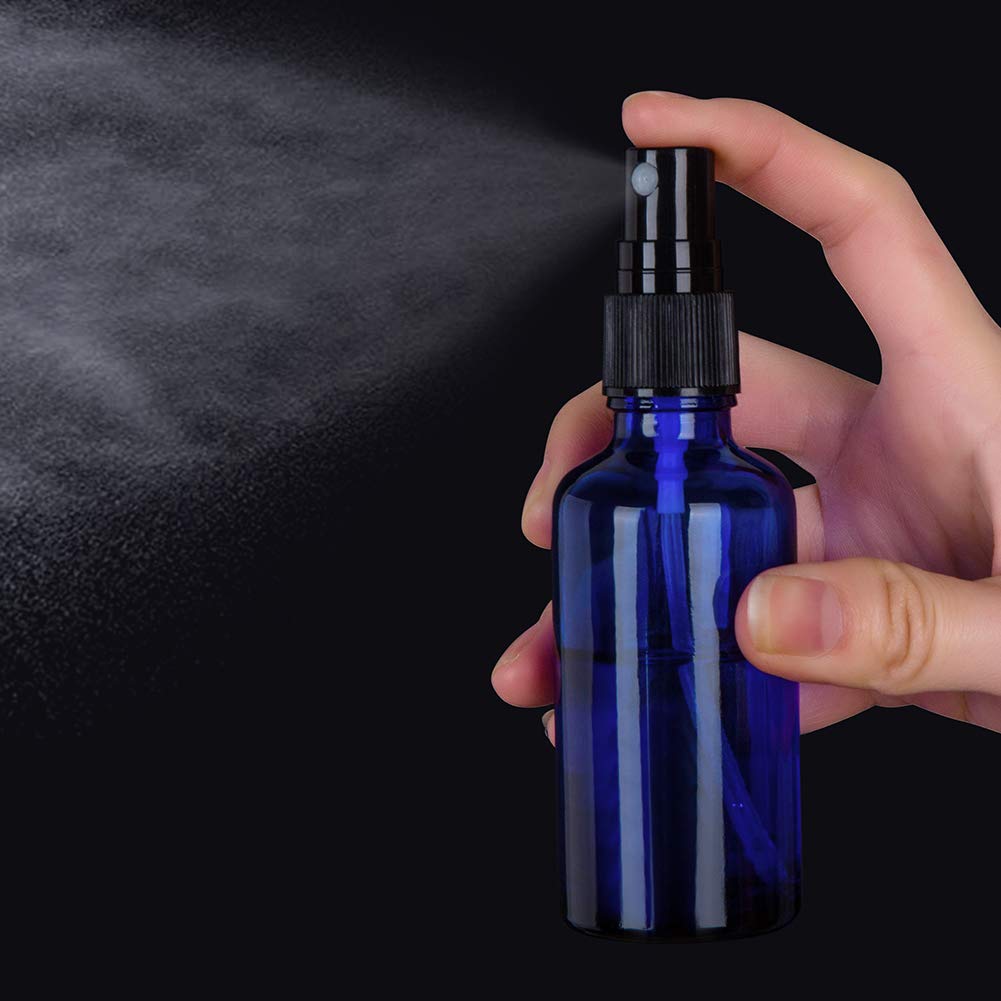 Hydior 2Oz Small Fine Mist Spray Bottles For Essential Oils, Blue Glass Spray Bottle 3 Pack