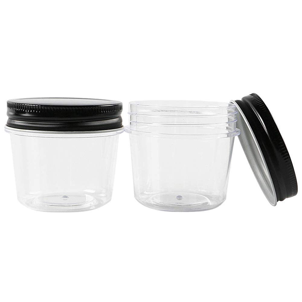 novelinks 4 Ounce Clear Plastic Jars with Black Lids - Refillable Round Clear Containers Clear Jars Storage Containers for Kitchen & Household Storage - BPA Free (40 Pack)