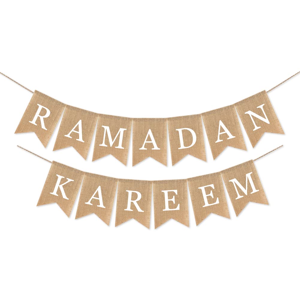 Burlap Ramadan Kareem Banner Muslim Fireplace Mantel Decoration Rustic Ramadan Kareem Bunting Banner For Mantle Fireplace Ramada