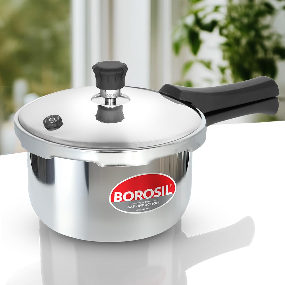 Borosil Triply Pressure Cooker | Ss304 Food Grade Stainless Steel | Even Heat Distribution | Gas Stove & Induction Compatible | 