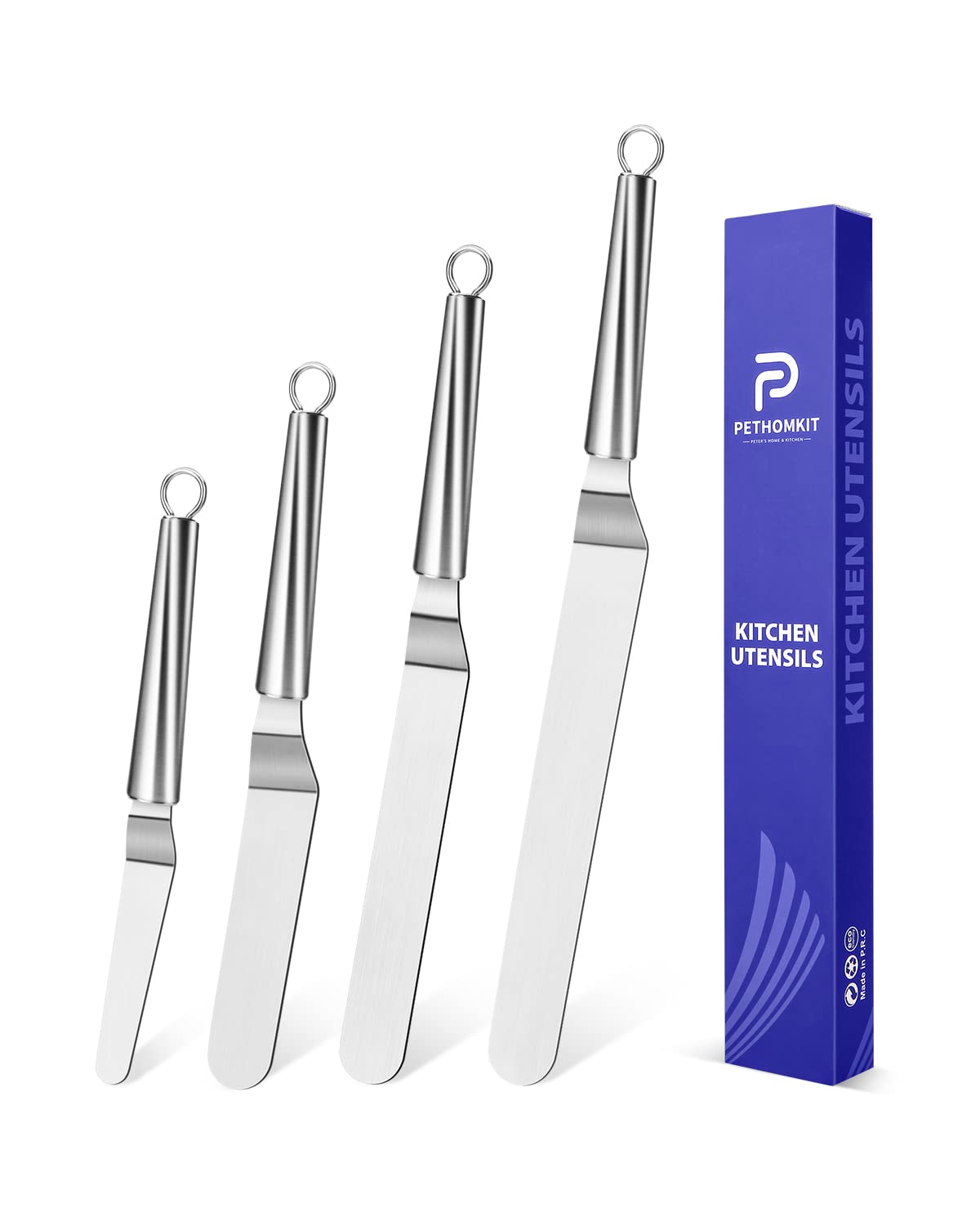 Offset Icing Spatula, Cake Angled Spatula Set With 4, 6, 8 & 10 Inch Blades, Stainless Steel Handle Suitable For Home, Kitchen O
