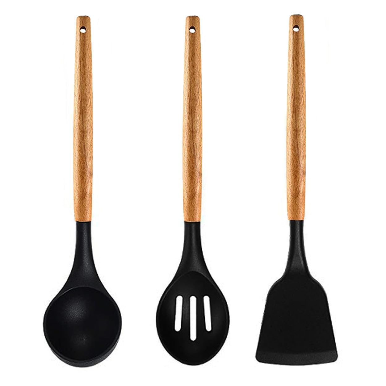 Hmaa Mart NonStick Silicone 3 Pcs Kitchen Cooking Utensils With Wooden Handle, Kitchen Spatula Cookware Utensils Set, Heat Resi