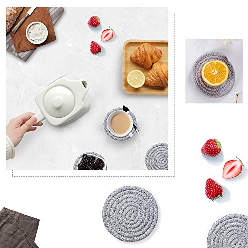 Gracelife 6Pcs Cup Mat Pure Cotton Thread Weave Round Drink Hot Pads Mats Set Absorbent Scald-Proof Drink Coasters (Light Gray)