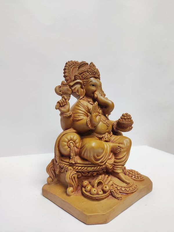 Pratima Wooden Finish Polyresin Beautiful Ganesh Idol|Vinayaka Statue|Ganpati Murti|Ganesha Idol For Home Decor|Ganesh Idol For