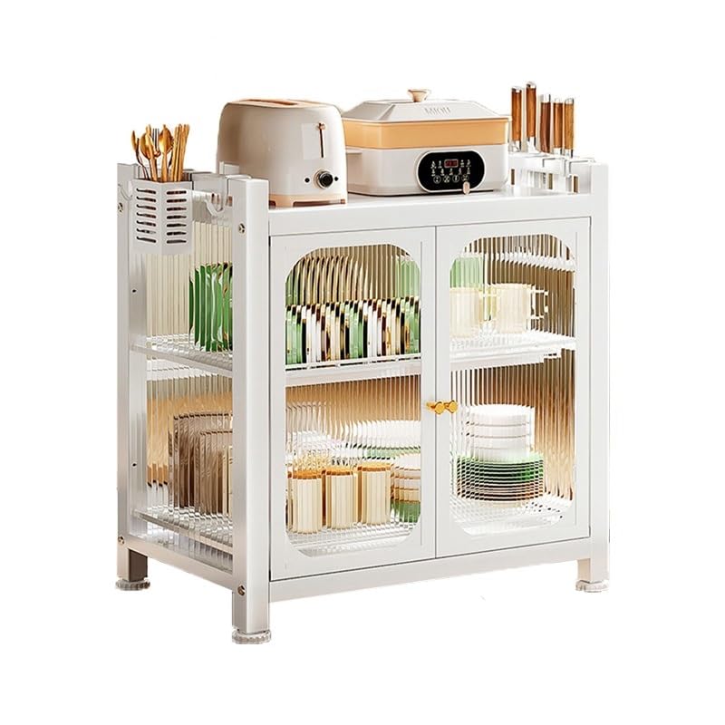 Bosig Carbon Steel Kitchen Storage Rack Drain Dishware Storage Rack Countertop Storage Cupboard With Door Multifunctional Bowl C