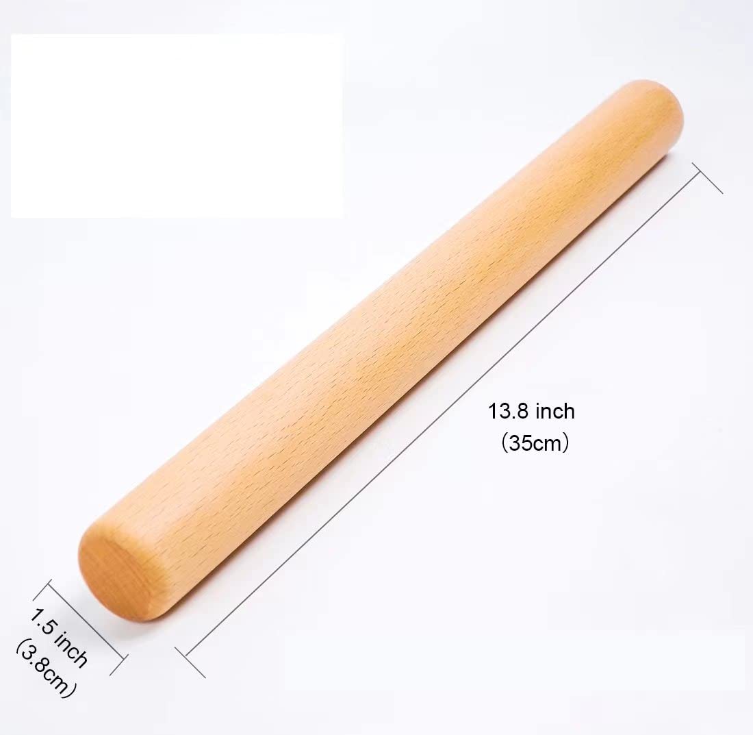 Honglida Wood Rolling Pin Dough Roller, Wooden Rolling Pin For Baking Pasta Fondant 13.8 Inches - Straight