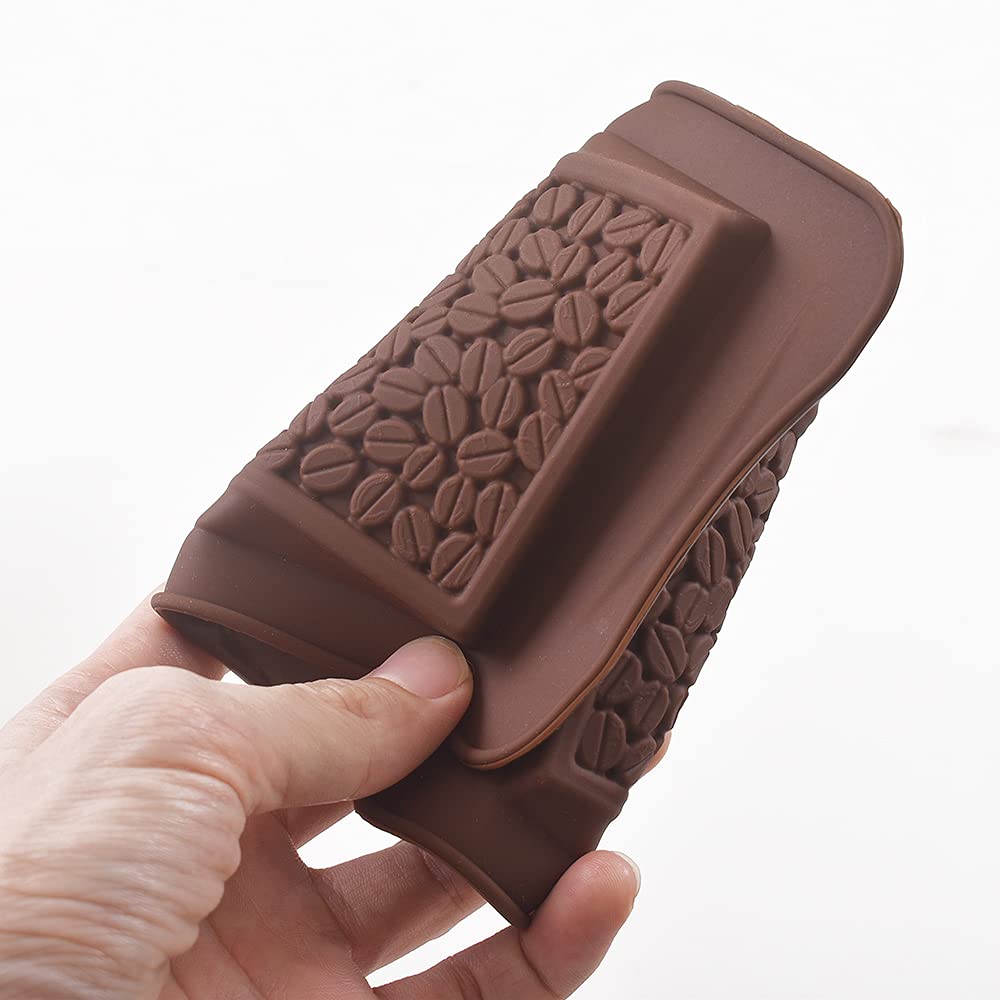 Homedge Coffee Bean Break-Apart Chocolate Mold, Set Of 4 Packs Silicone Protein And Energy Bar Molds For Caramels Ganache Pralin