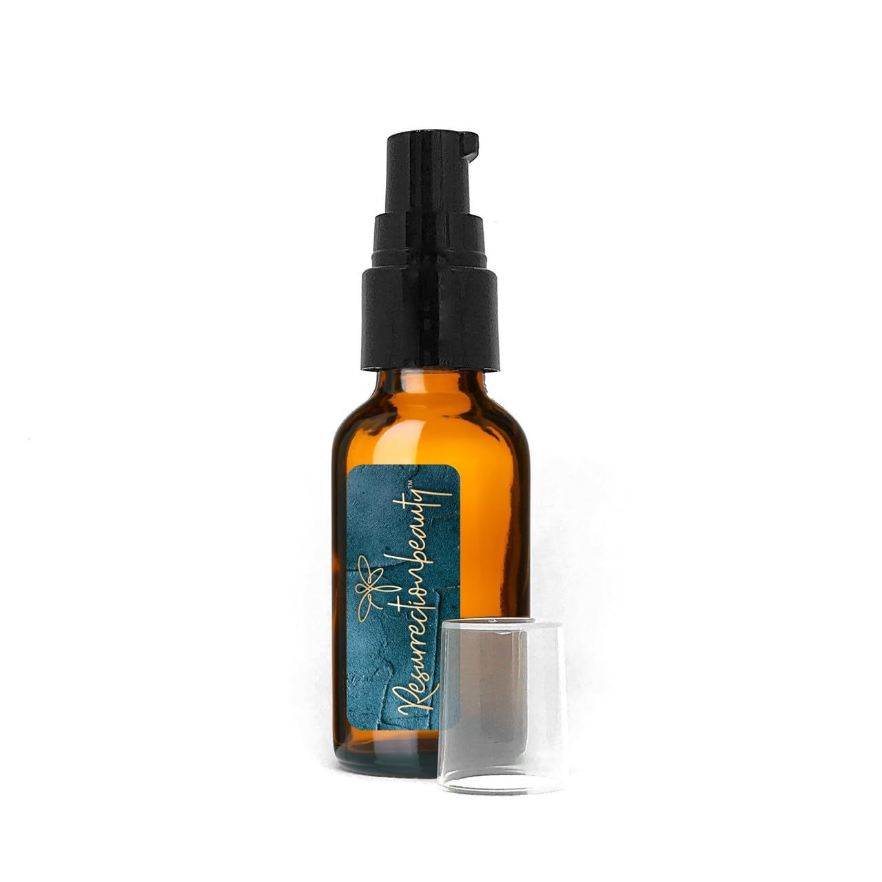 1 oz. Amber Glass Boston Round Bottle with Treatment Pump for Travel, Storing & Dispensing Homemade Vitamin C & Hyaluronic Acid 
