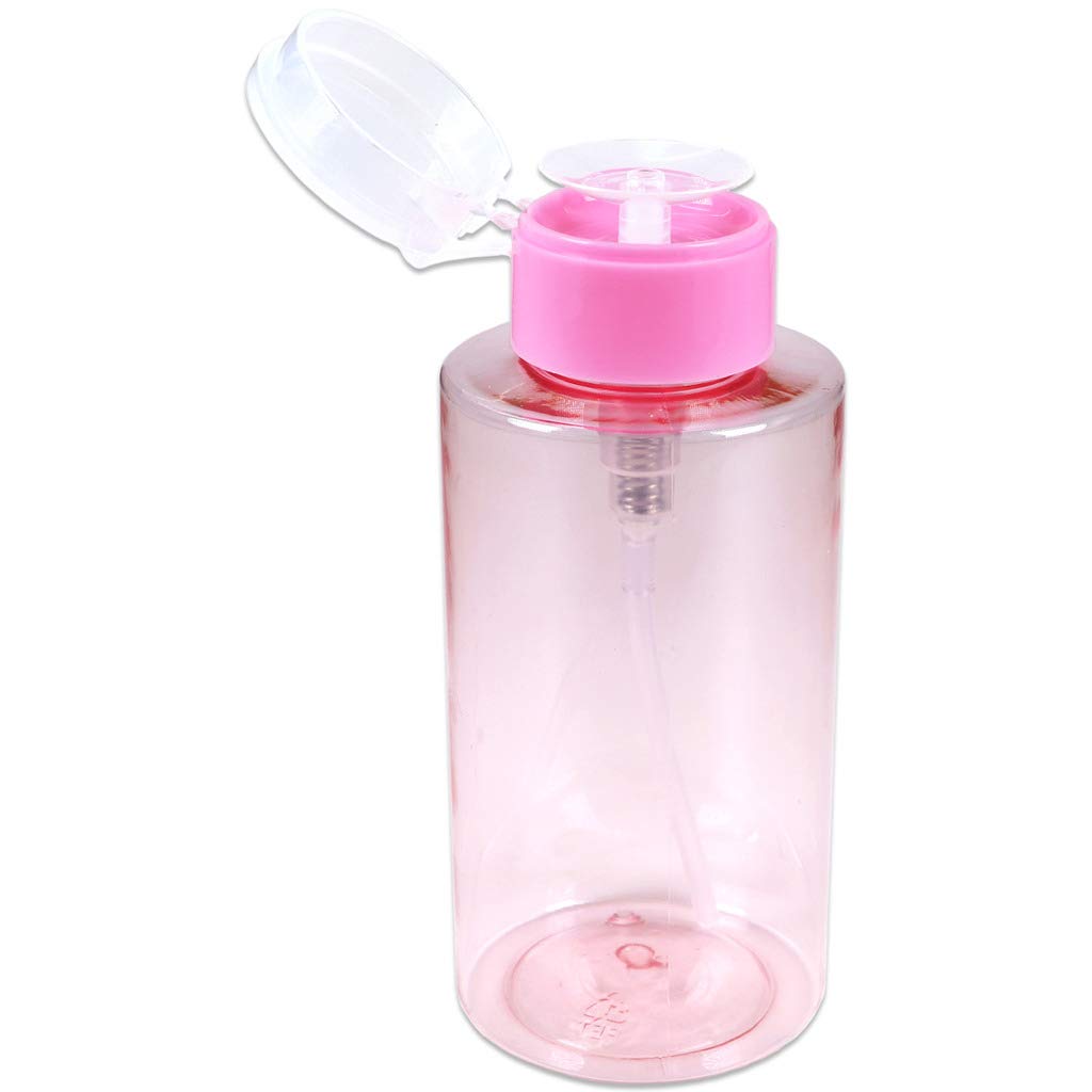 10Oz Pink Push Down Pump Dispenser Empty Refillerble Bottle With Flip Top Cap - For Nail Polish, Travel, Cosmetics Packaging