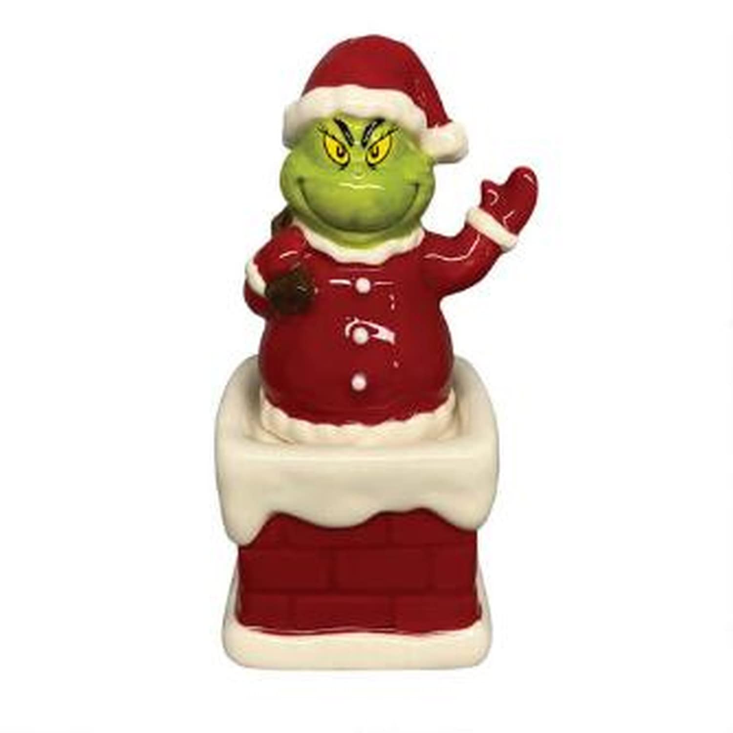 Department 56 Dr. Seuss The Grinch Santa And Chimney Salt And Pepper Shaker Set, 4.75 Inch, Multicolor