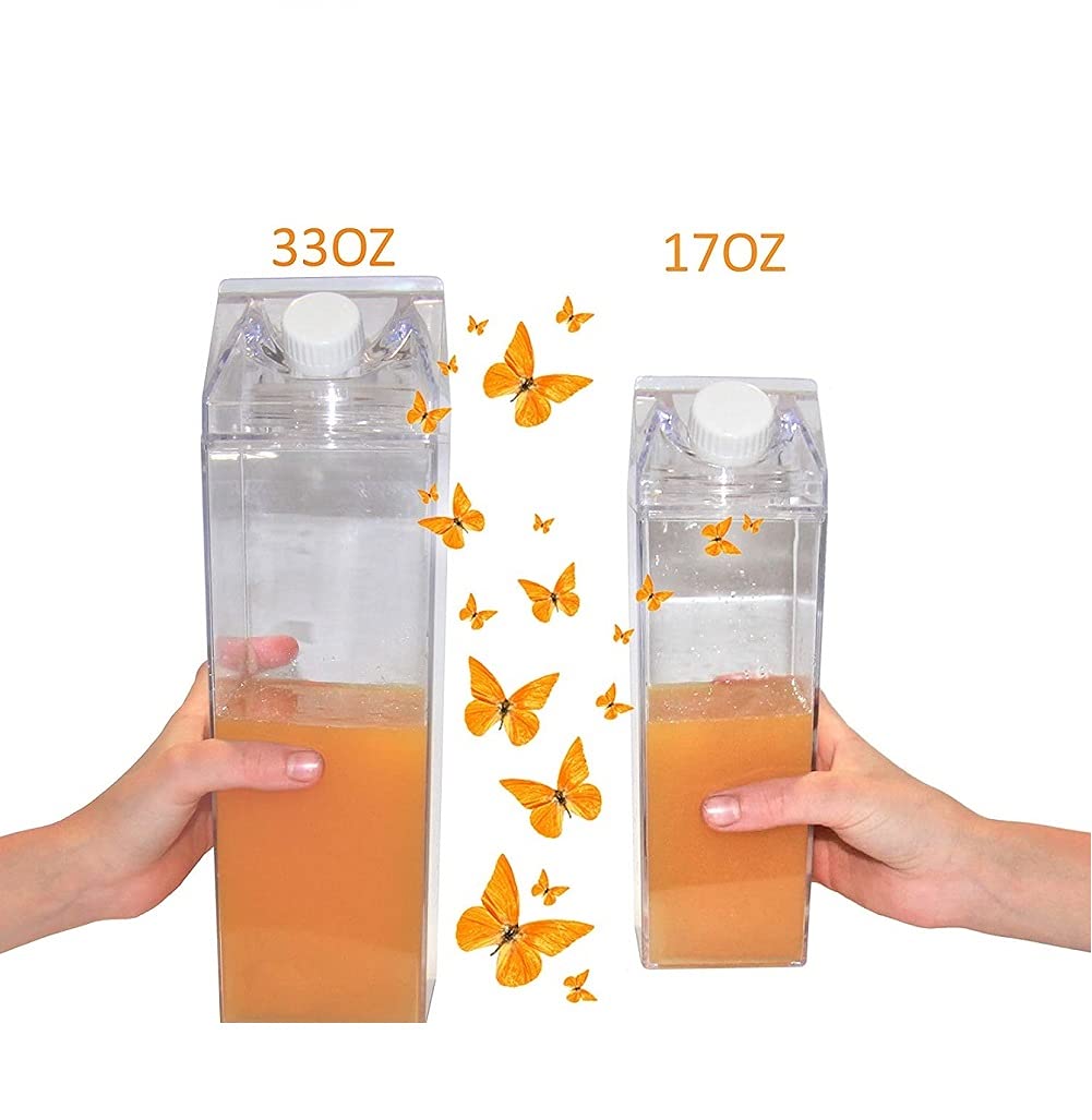 Fvebzem Milk Carton Water Bottle 33Oz (1000Ml) Plastic Square Milk Bottles No Bpa Leakproof Water Bottle Portable Reusable Milk