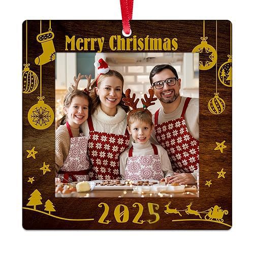 FaCraft Christmas Picture Frame Ornaments 2025 - Merry Keepsake Photo Frame Personalized Custom Picture Ornaments Rustic Family 