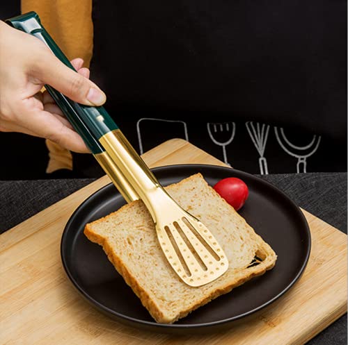 Gold Food Seriving Tongs Stainless Steel Pliers Kitchen Gadgets Tongs Cooking Grill Thickened Hollow - 2 Pack 11-Inch