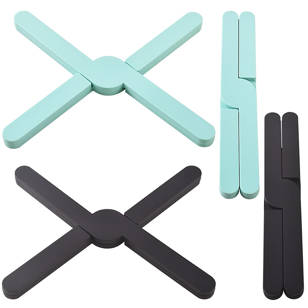 Newk Non-Slip Foldable Silicone Trivets For Hot Dishes, 4 Pack Eco Expanding Silicone Pot Holder, Hot Pad, Collapsible Cross Des