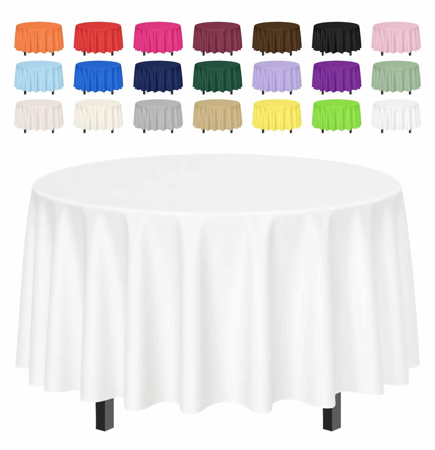 SietDESEO 3 Pack White Tablecloth Round 84 x 84 Plastic Table Cover Waterproof White Table Cloth Disposable for Wedding Birthday