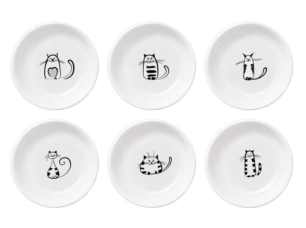 Fuyu 6Pcs Cute Cat Ceramic Sauce Dish Seasoning Dish Dessert Plate Snack Plate Side Dish, 4 Inches