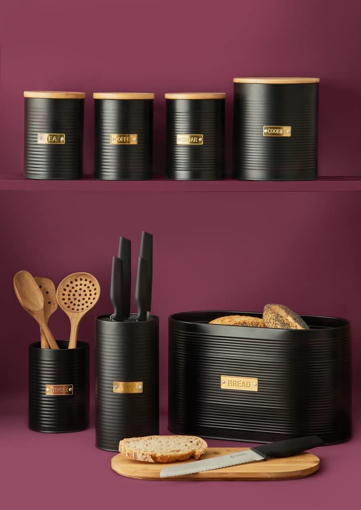 Typhoon Living Otto Bread Bin with Bamboo Lid  Matte Black/Gold